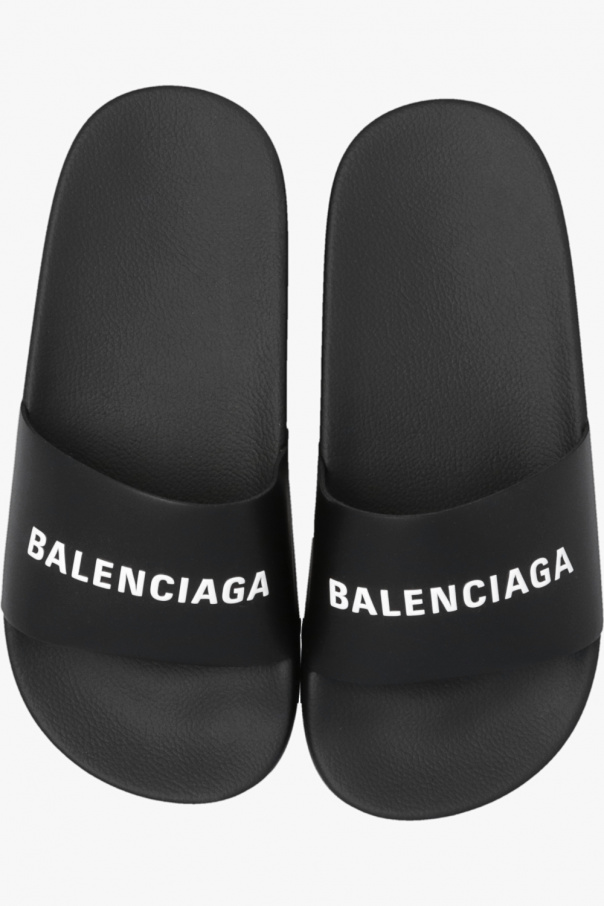 SchaferandweinerShops LA Black Rubber slides Balenciaga Kids mixed print wedge sandals